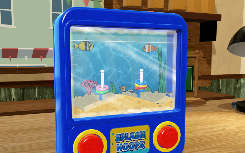 Splash Hoops restored: blue shell, clear water, rings on the pegs