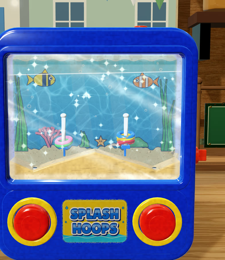 All six rings on the pegs in the restored Splash Hoops